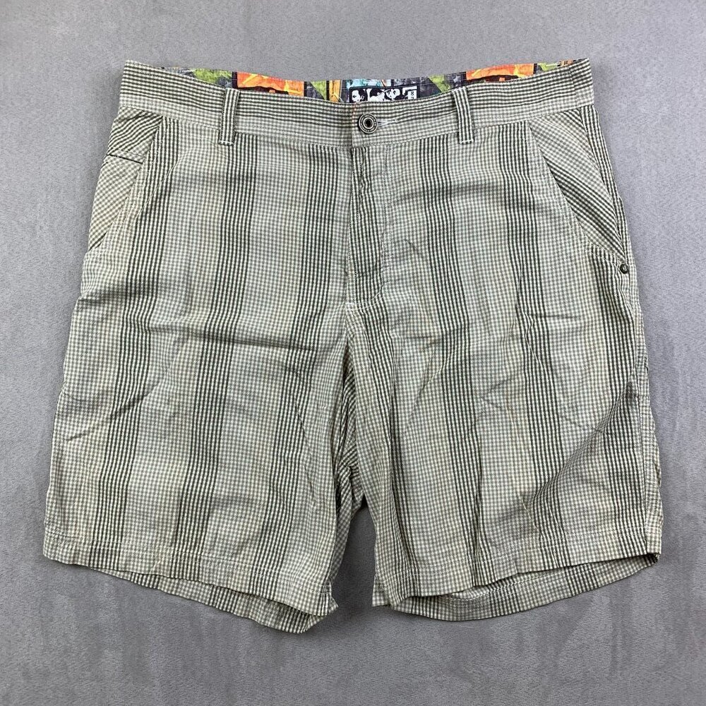 Lululemon Mens Shorts 36 Beige White Plaid Chino Nylon Spandex Stretch 9" Inseam